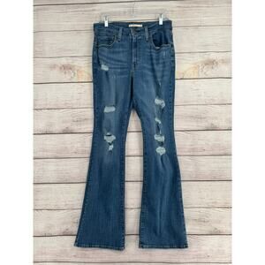 Levi's 726 Flare Distressed Stretch Jeans Womens 31 Blue Medium Wash Denim